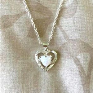 925 Sterling Silver Heart Opal Necklace